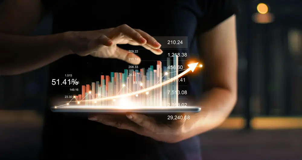 Businessman,Holding,Tablet,And,Showing,A,Growing,Virtual,Hologram,Of