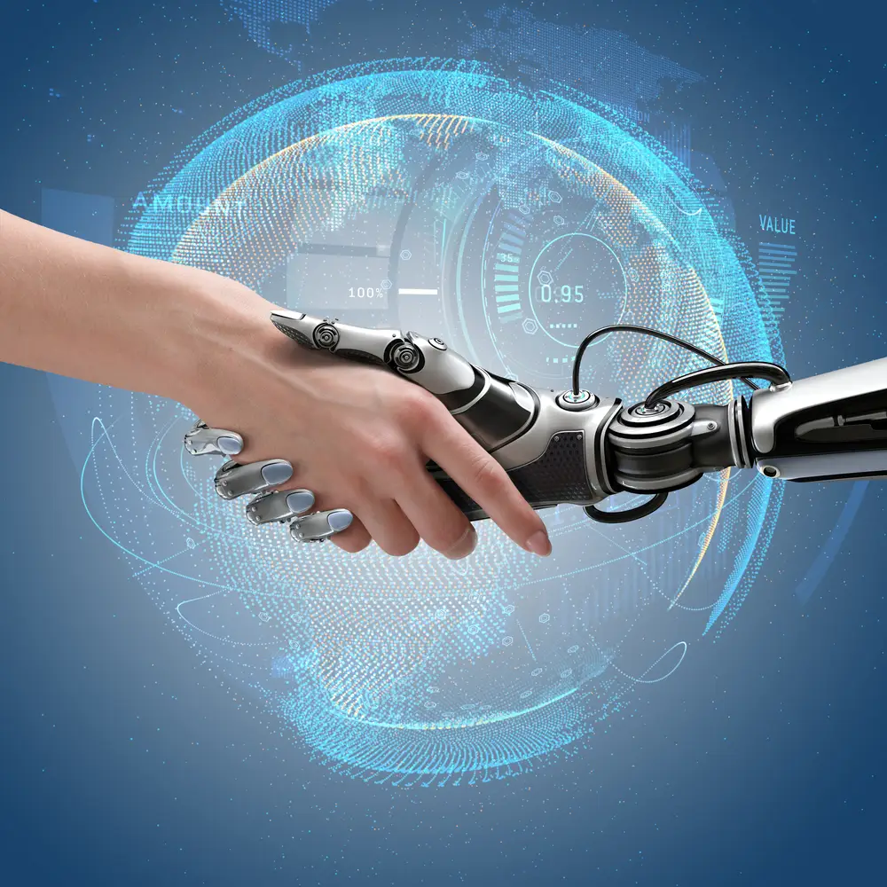 Robot,And,Human,Handshake.,Cyber,Communication,Design,Concept.
